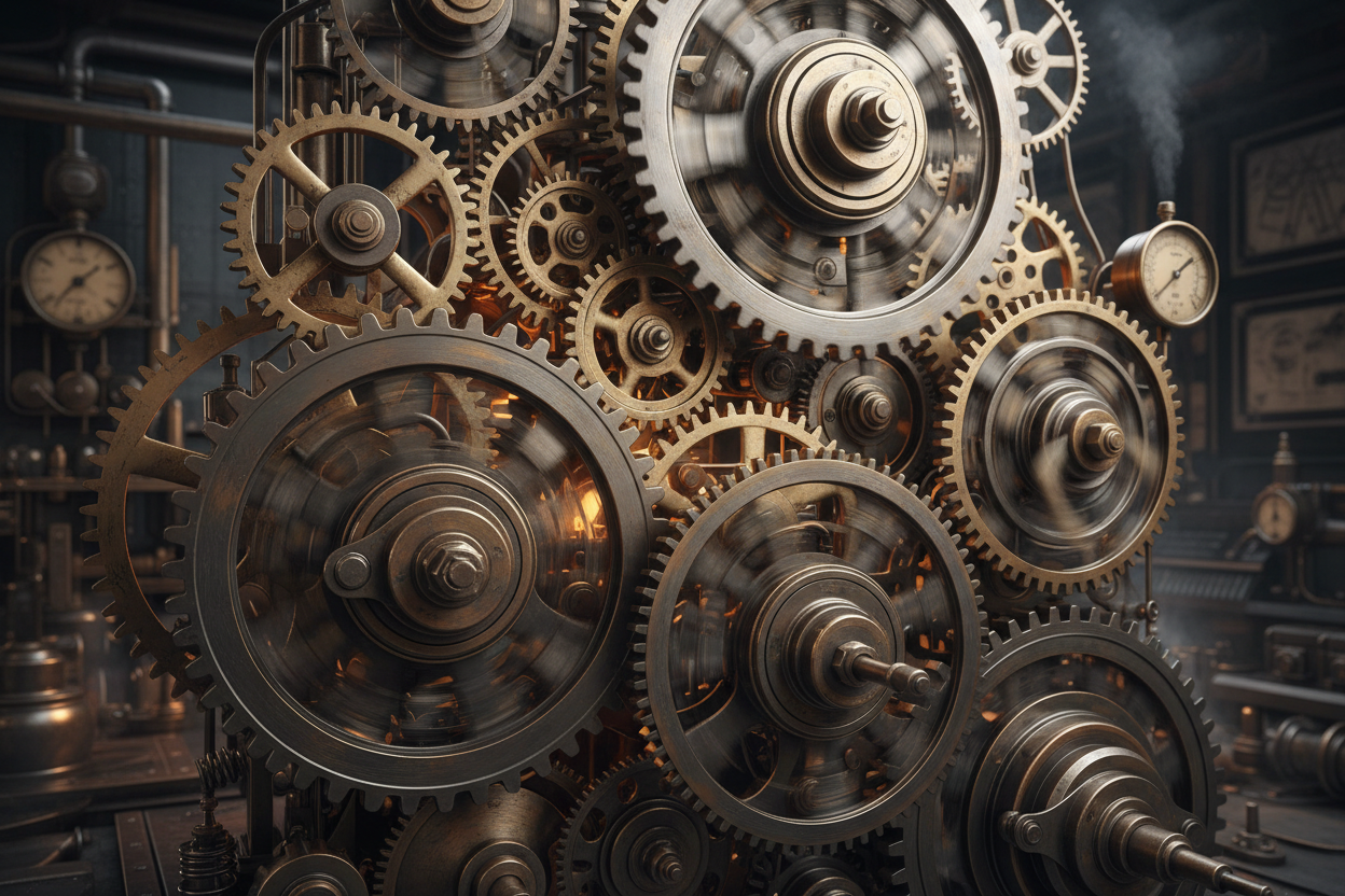 machine cogs winding away