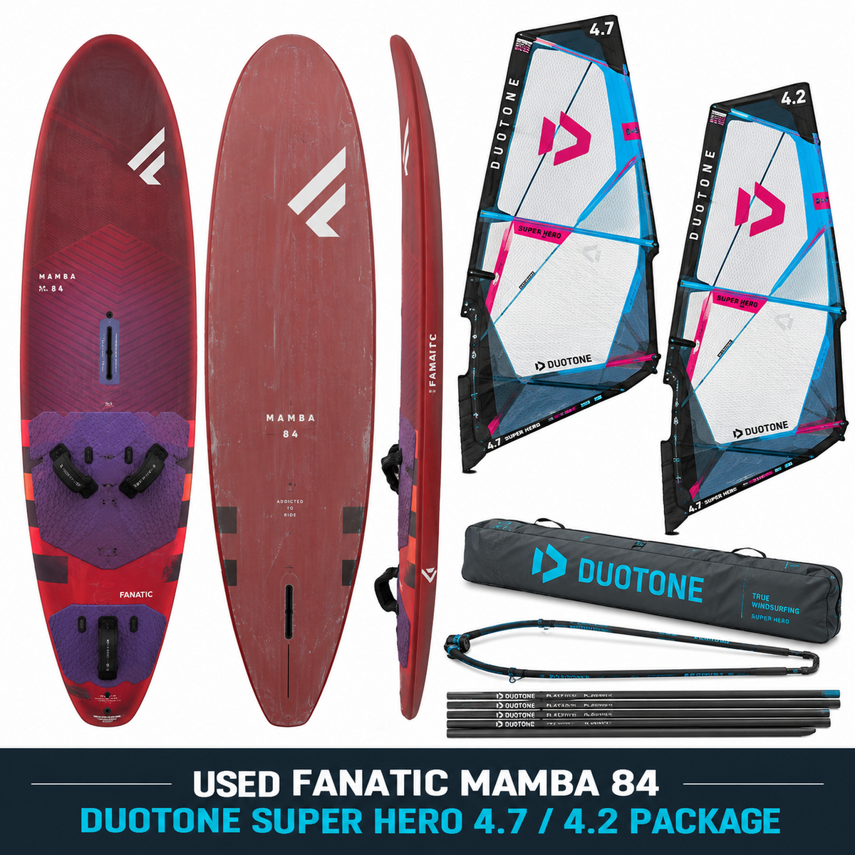 Used Fanatic Mamba 84, Duotone Super Hero 4.7,4.2 Package
