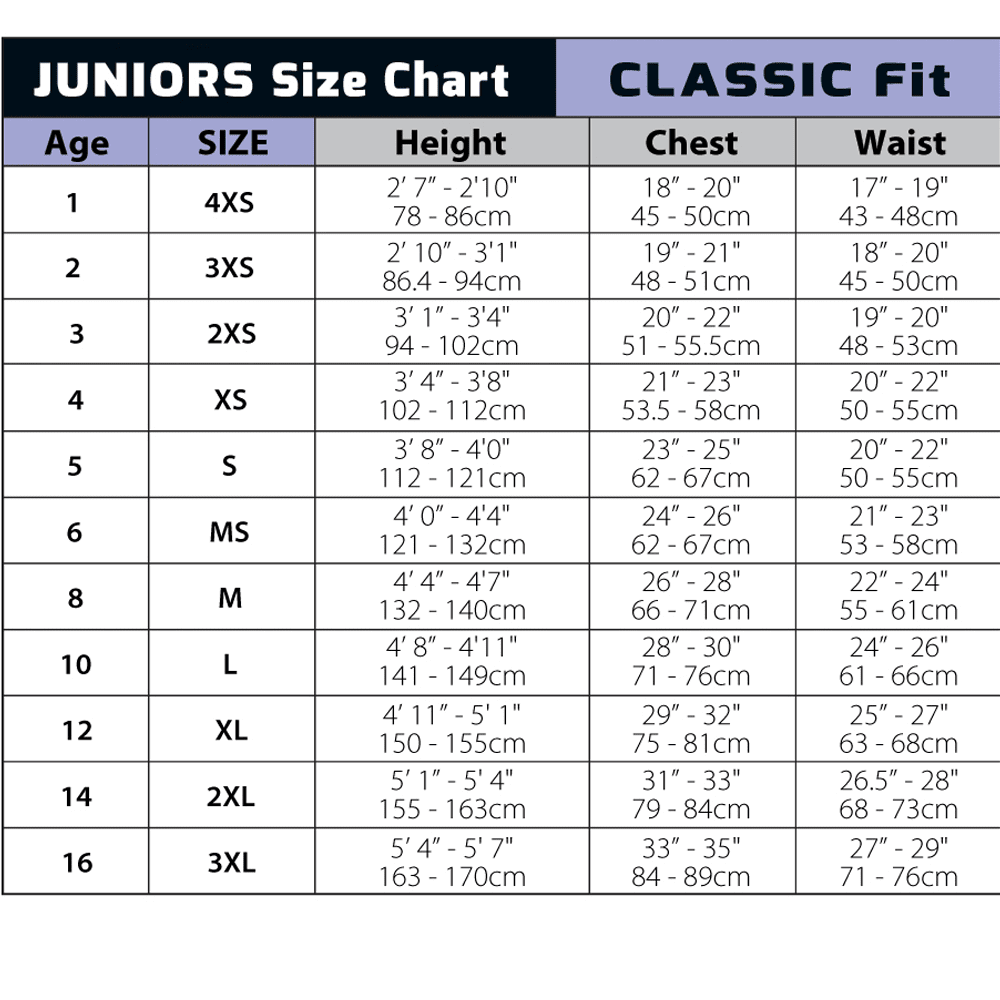 Skins Size Chart