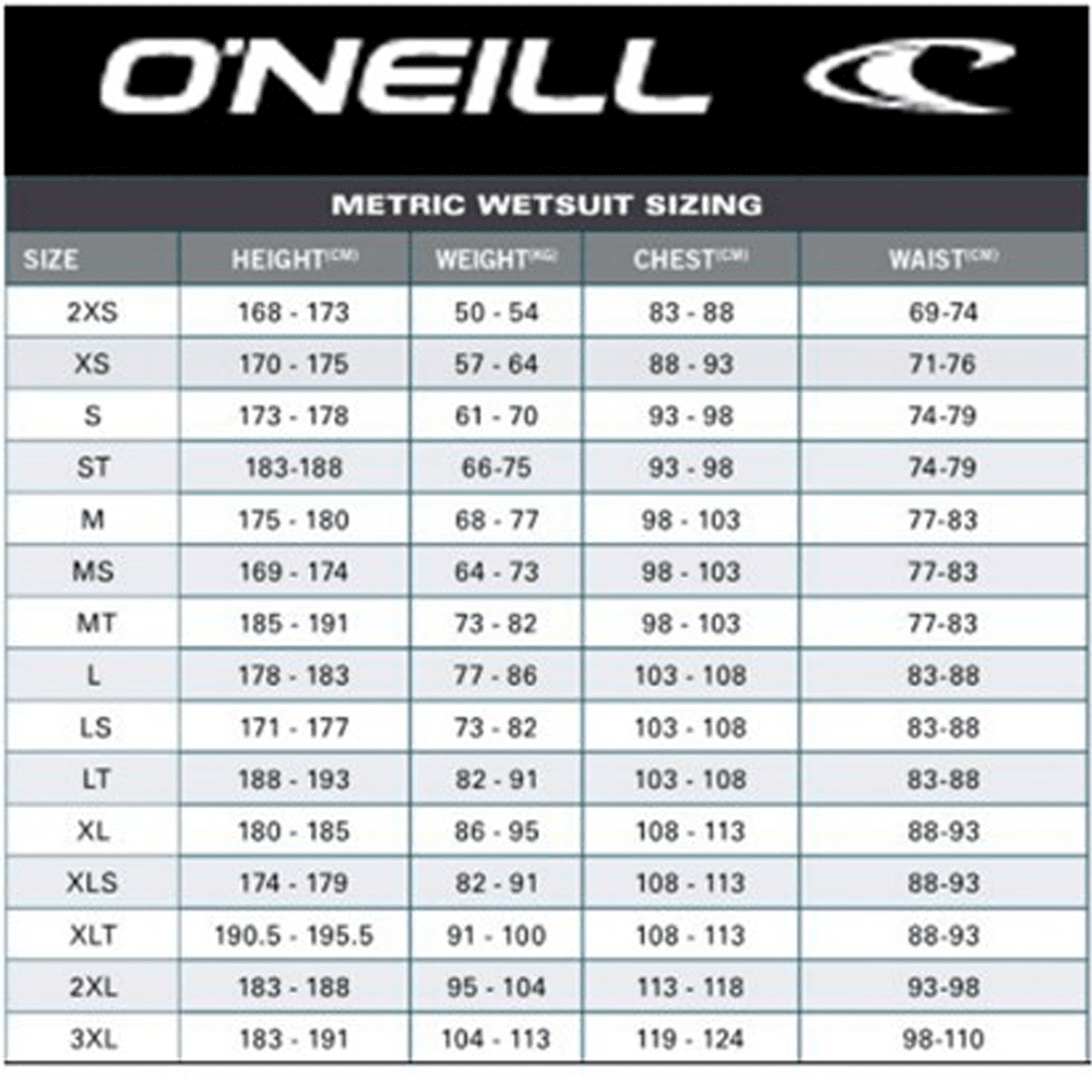 Wetsuit Size Chart Guide | H2O Sports